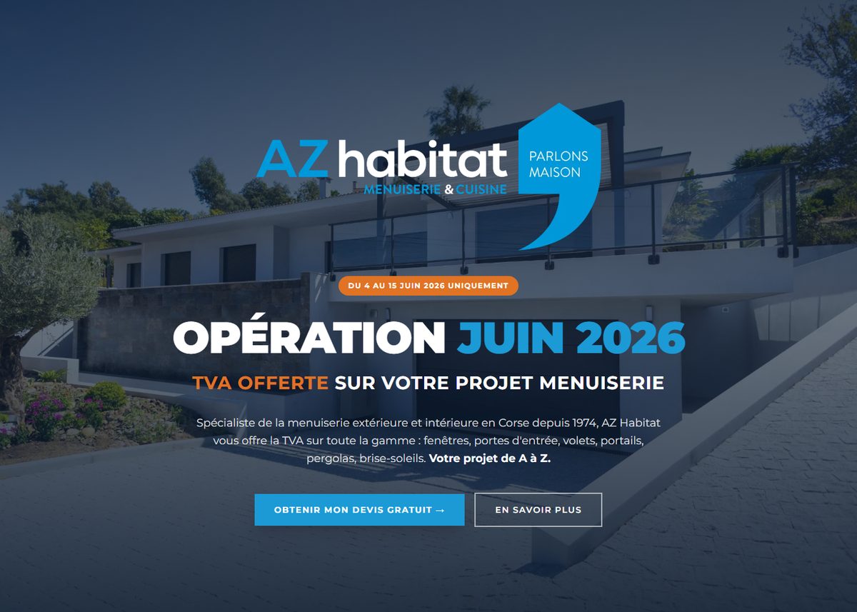 Page d'accueil de la landing page « Opération Juin 2026 – TVA offerte » d'AZ Habitat